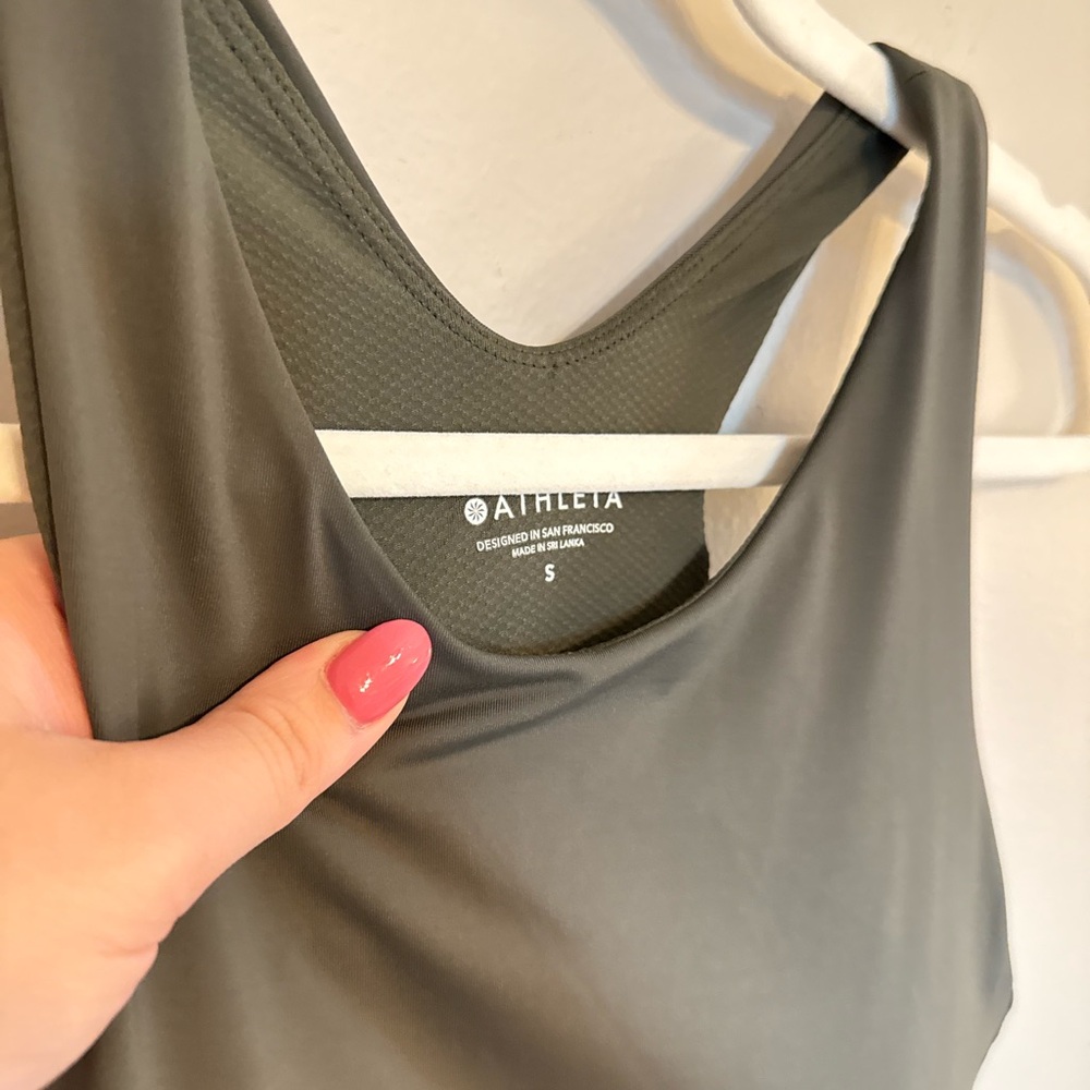 Athleta • Lightning Support Top Sz Small Olive Green Built in Bra Yoga Racerback - Picture 4 of 8